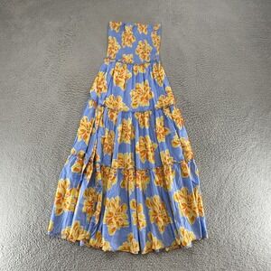 Abel The Label Maxi Dress Womens L Floral Smocked Strapless Tiered Sundress Blue